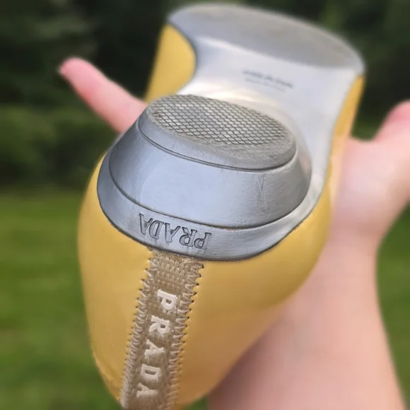 Prada Yellow Flats Silver Buckle Super Cute Bright Classic Shoes Haute Couture - Picture 10 of 11